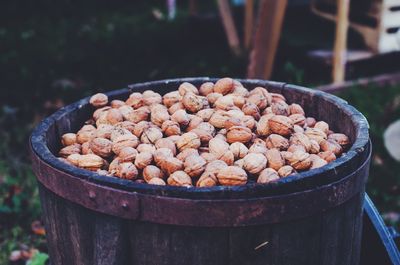 Close-up of sausages in container