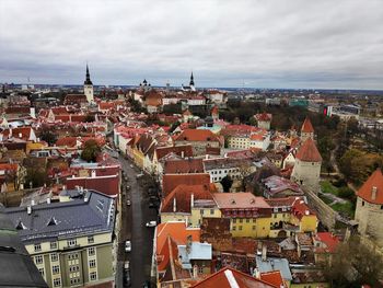 High angle view of townscape against sky