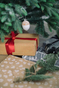 Close-up of christmas decorations on table