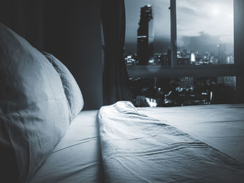 Close-up of bed on table at home