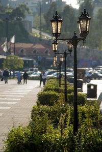 People in front of buildings