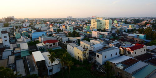 High angle view of townscape against sky
