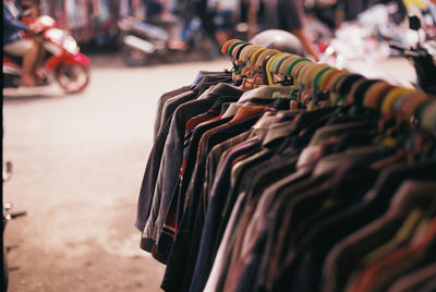 Close-up of clothes for sale at store