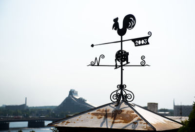 Close-up of weather vane against clear sky