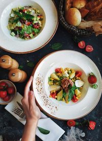 High angle view of fruits in bowl on table