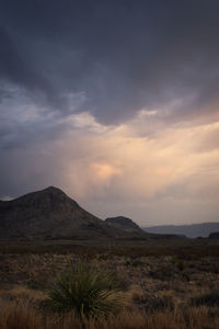 Scenic mountain view of desert sunset in big bend national park, texas