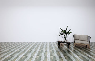 Potted plant on table against wall at home