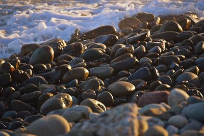 Close-up of pebbles on beach