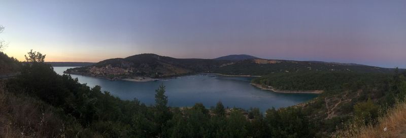 Panoramic view of lake against sky during sunset