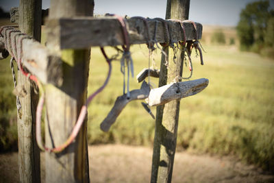 Close-up of wooden post on fence