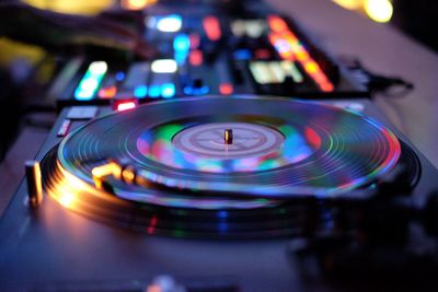 Close-up of illuminated turntable