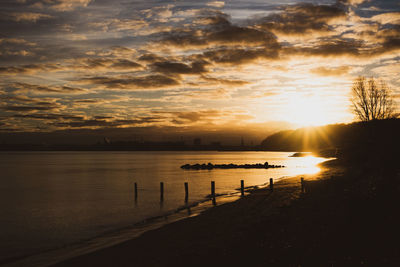 Scenic view of lake against sky during sunset