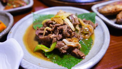 Close-up of meal served in plate