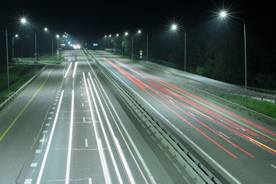 Light trails on road at night