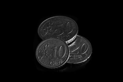 Close-up of coins on black background
