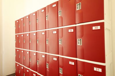 Red lockers in room