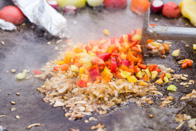 Close-up of meat on barbecue grill