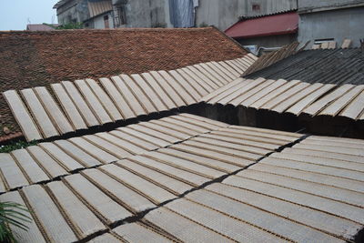 High angle view of roof tiles