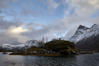 Scenic view of snowcapped mountains against sky