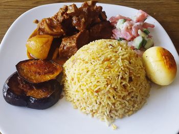 High angle view of breakfast served in plate