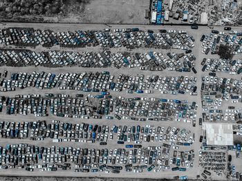 High angle view of cars in row