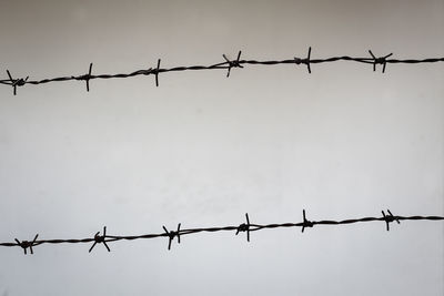 Low angle view of barbed wire against sky