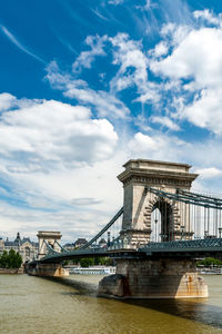 View of bridge over river against cloudy sky