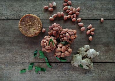 High angle view of chopped fruits on table