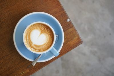 High angle view of coffee on table