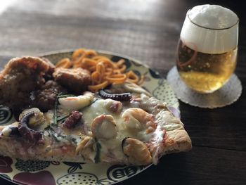 High angle view of ice cream in glass on table