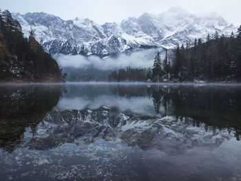 Scenic view of lake against sky during winter