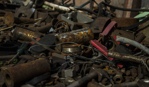 Close-up of rusty metal at workshop