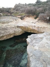 Scenic view of rocky shore and sea