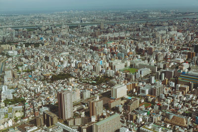 Aerial view of city buildings in town