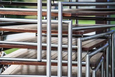 Close up of stacked chairs 