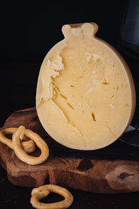 High angle view of bread on cutting board