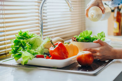 High angle view of vegetables on table