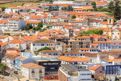 High angle view of buildings in city
