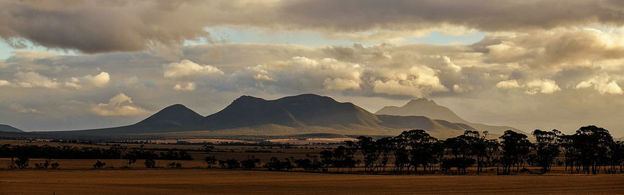 Scenic view of mountains against cloudy sky