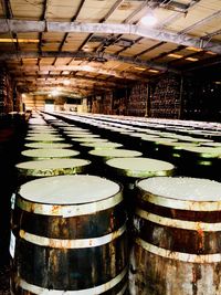 High angle view of beer glass in factory