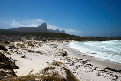 Scenic view of sea against clear blue sky