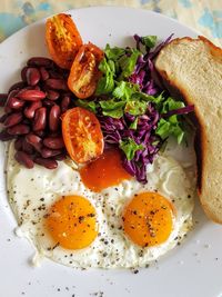 High angle view of breakfast served in plate