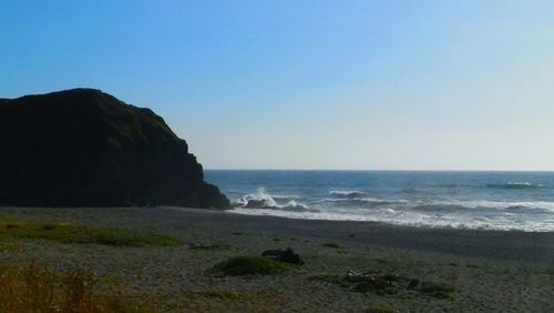 Scenic view of sea against clear sky