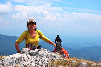 Portrait of senior woman hiking in velebit mountain, croatia