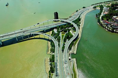 High angle view of bridge over river in city