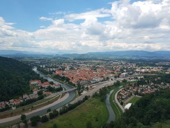 High angle view of townscape against sky