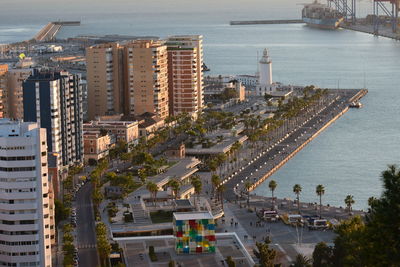 High angle view of city buildings