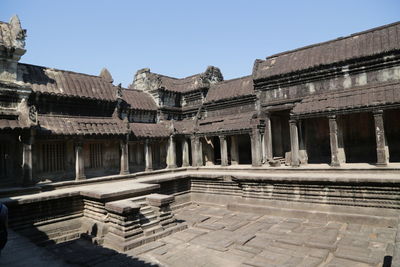 Exterior of old temple against clear sky