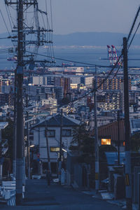 View of city against sky at dusk