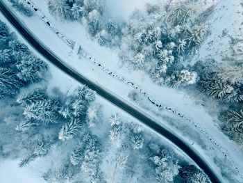 High angle view of snow on mountain
